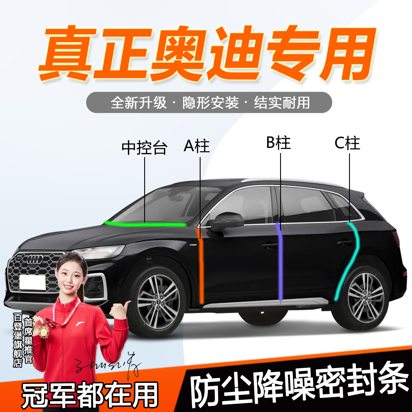 适用奥迪A4L/Q5L/A3/A6L/Q3汽车密封条车门ABC柱中控隔音防尘胶条