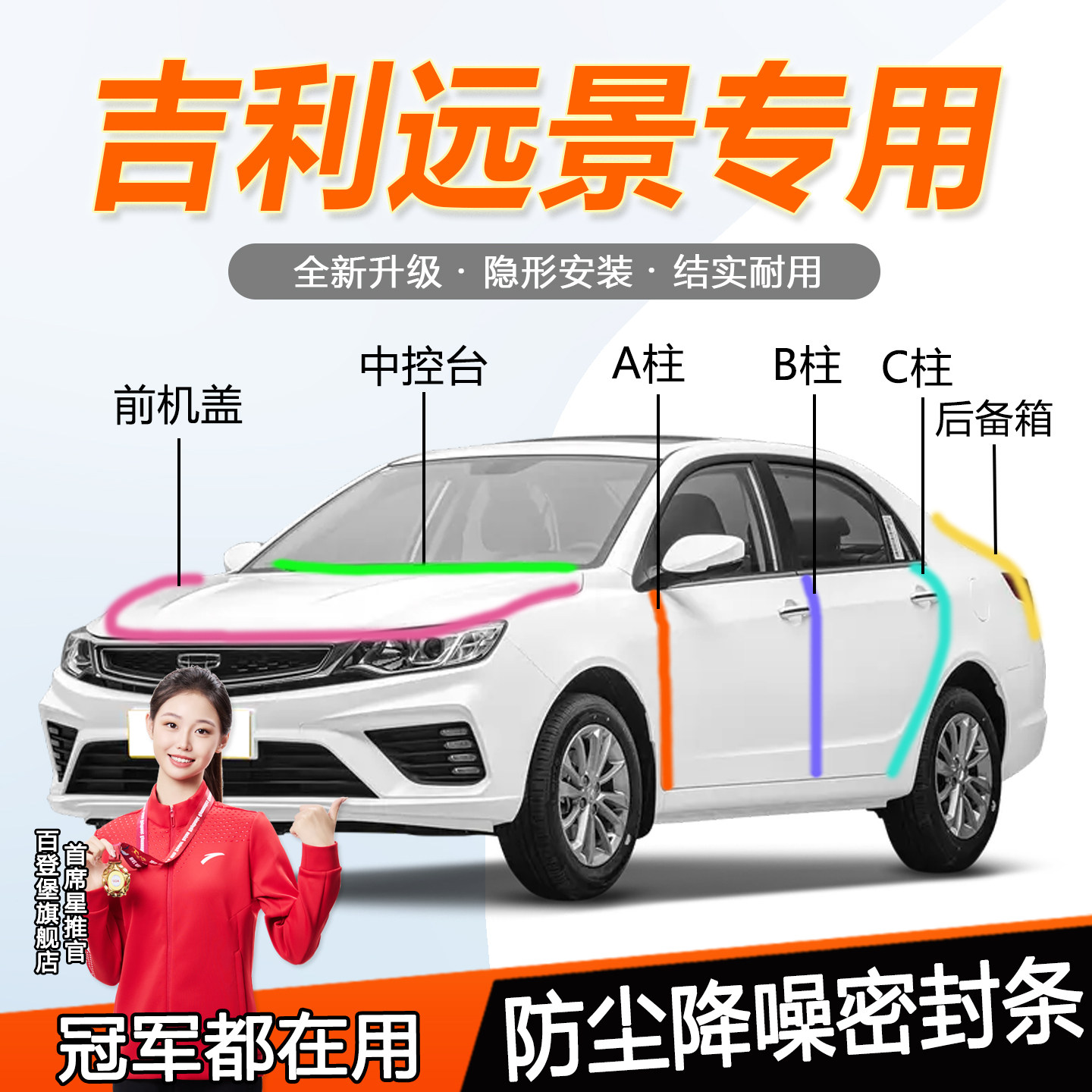 吉利远景X6/X3/X1/S1汽车门A柱B柱C柱中控台机盖后备箱隔音密封条