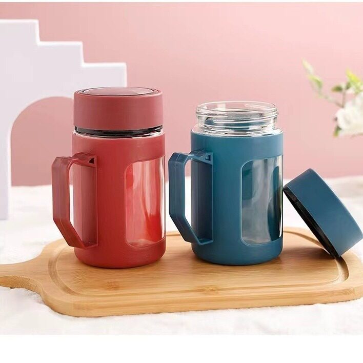 「次日达」玻璃带把手家用水杯泡茶杯办公室高颜值水杯彩色马克杯