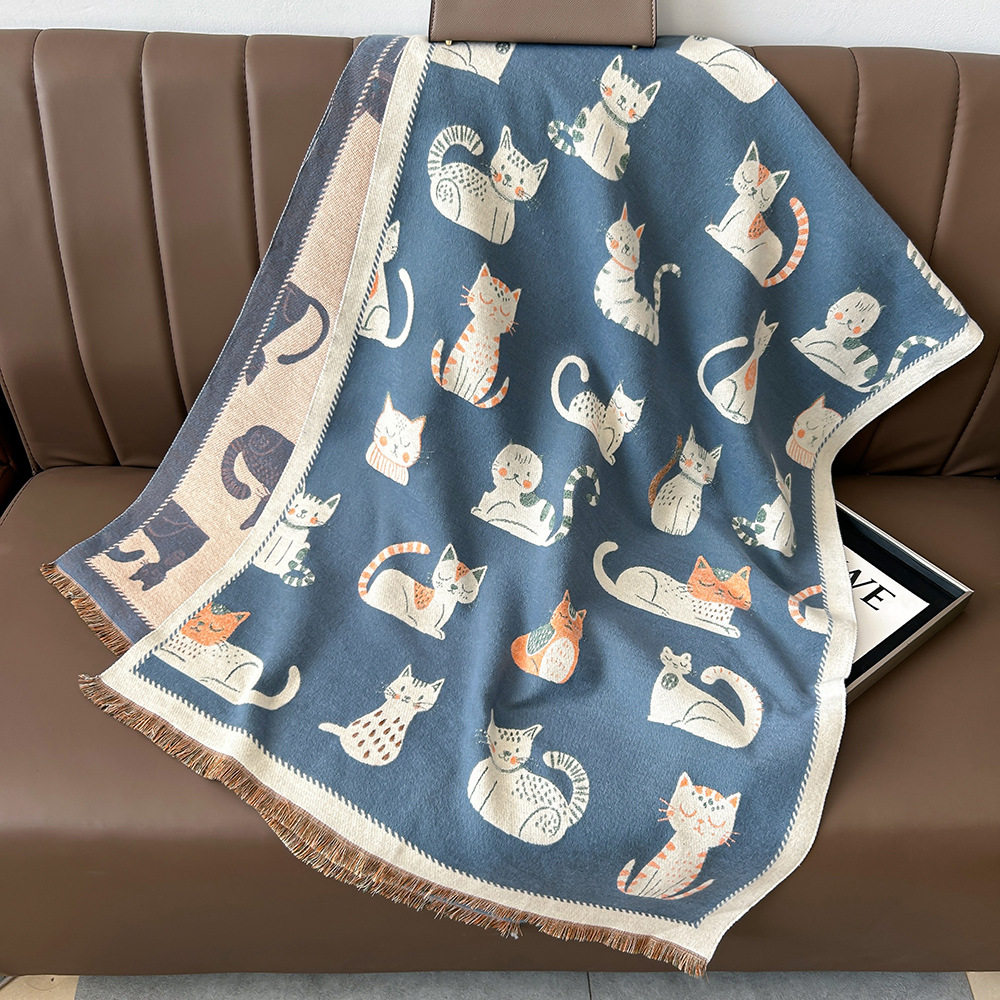 「次日达」卡通可爱猫咪双面双戴仿羊绒女冬季加厚御寒保暖围脖披,居家日用,保暖披肩,淘宝优惠券,粉丝福利购,淘宝优惠卷