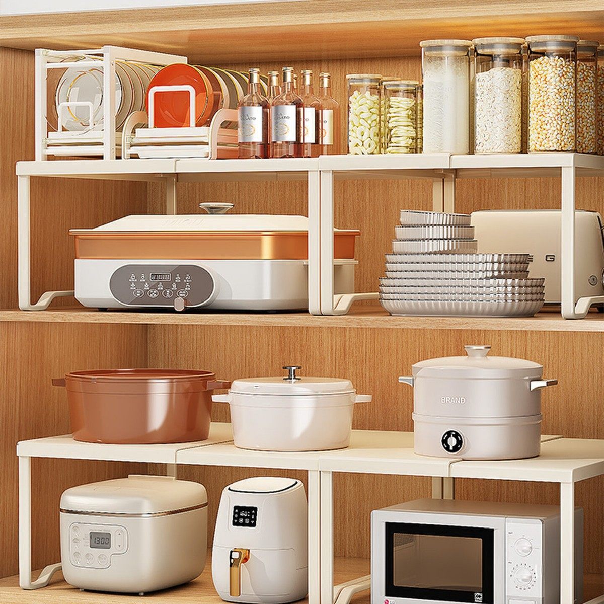 「次日达」可伸缩厨房柜内台面置物架隔板分层架多层整理锅具碗碟,厨房/烹饪用具,调料置物架,淘宝优惠券,粉丝福利购,淘宝优惠卷