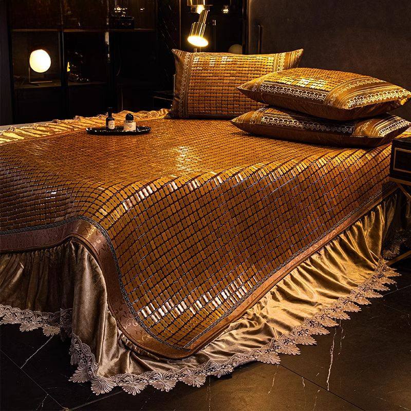 「次日达」夏天麻将席三件套2023新款冰丝席子床垫竹草席藤席床裙,床上用品,藤席,淘宝优惠券,粉丝福利购,淘宝优惠卷