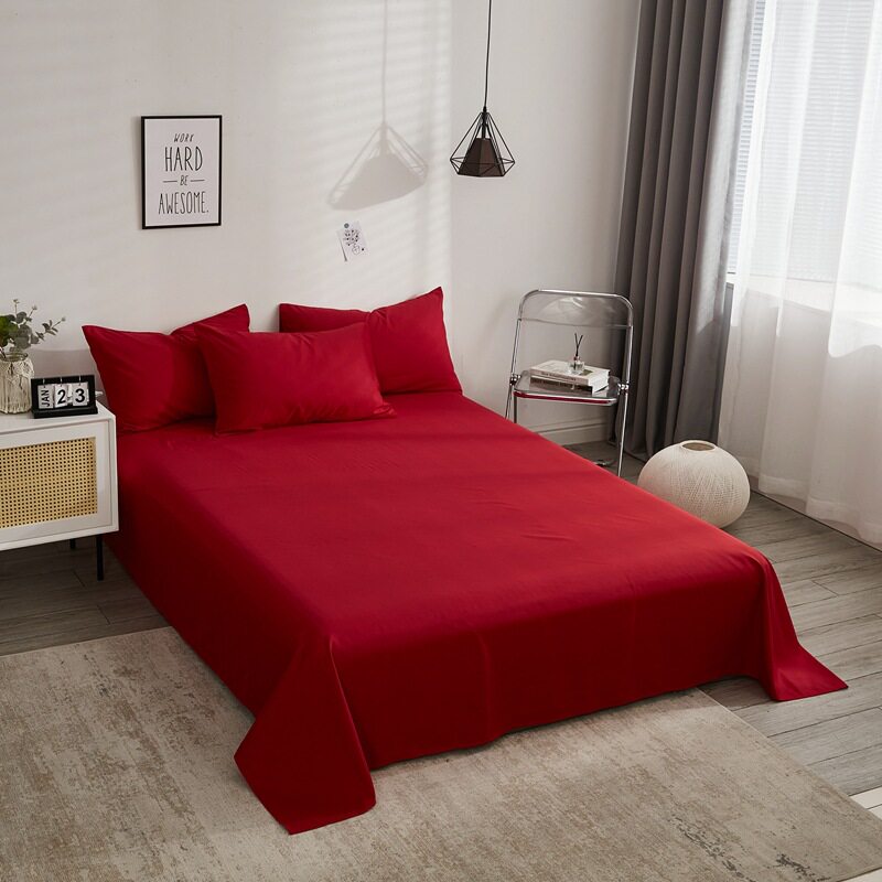 「次日达」大红色床单单件结婚庆被单水洗棉宿舍双人纯红被单枕套