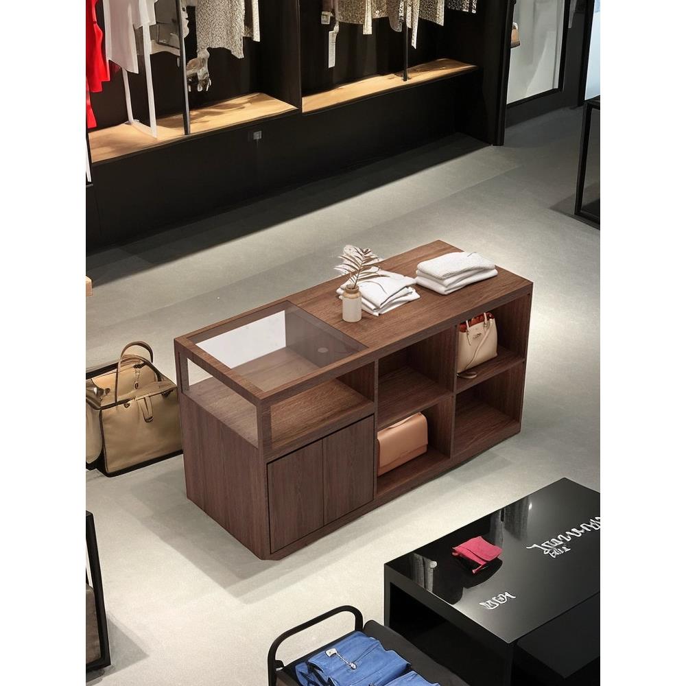 服装店玻璃中岛流水台女装饰品摆件展示桌店铺陈列台复古储物边柜