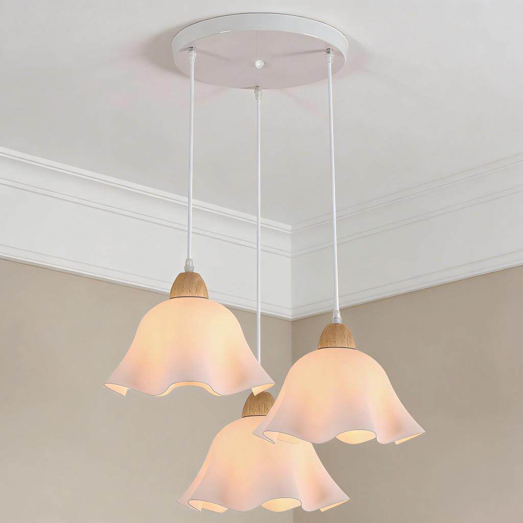 北欧风三头亚克力吊灯餐厅卧室波浪灯罩E27灯头现代简约吊灯