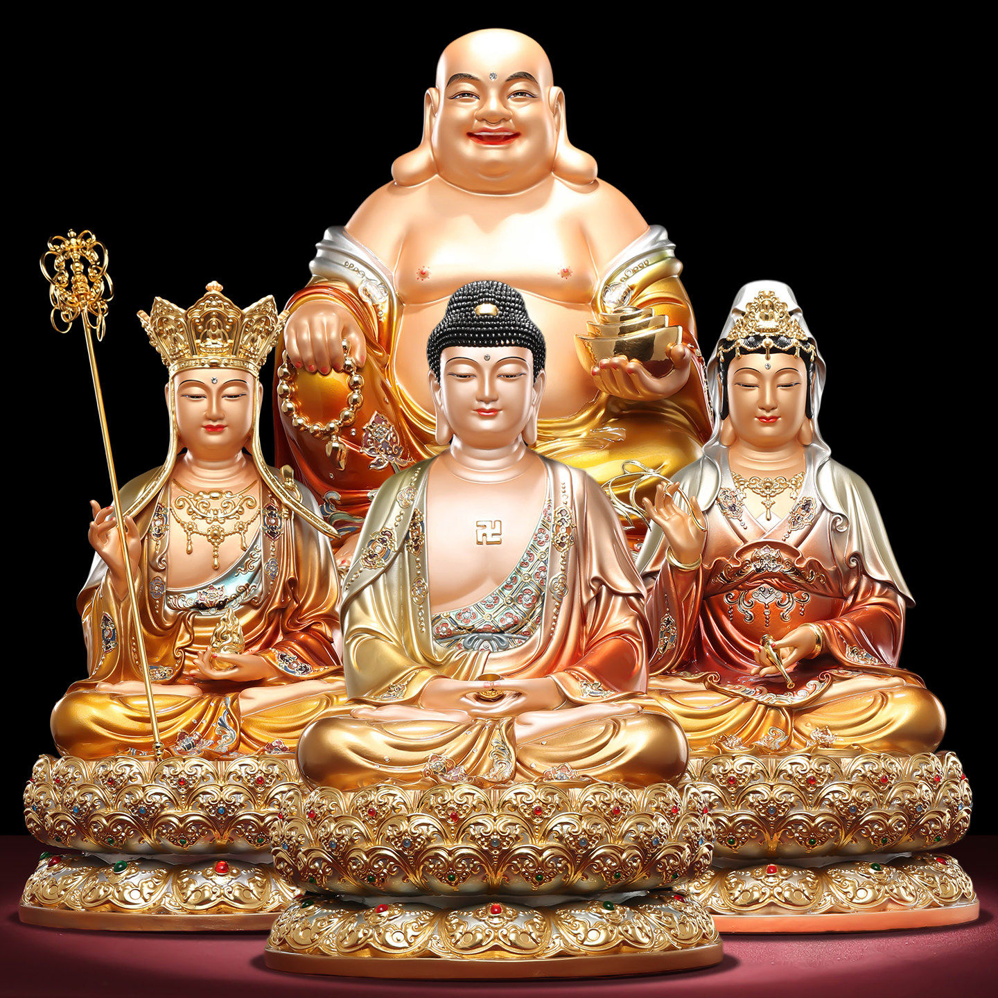 尼泊尔工艺珐琅坐莲全堂佛像释迦观音地藏弥勒佛堂全套供奉摆件