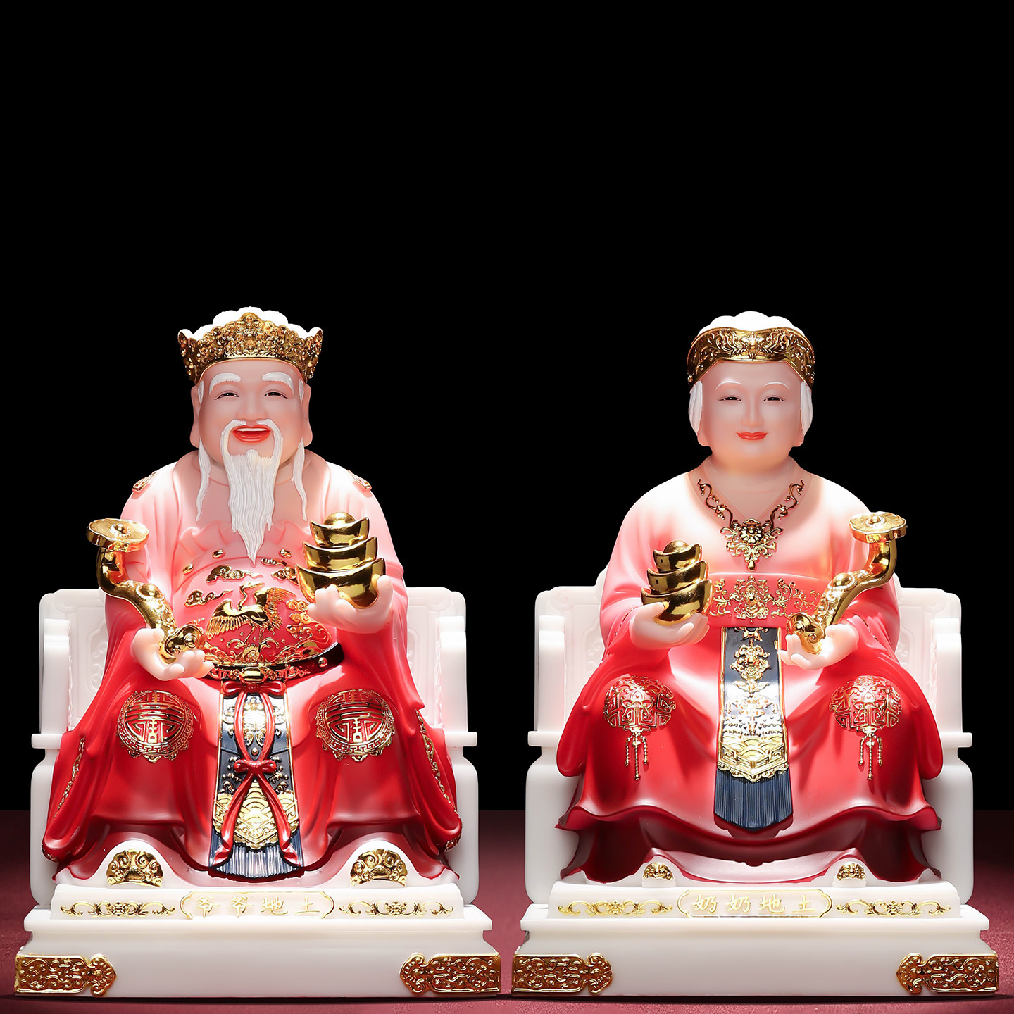 汉白玉土地公土地婆一对神像张福德正神土地爷土地奶供奉摆件户外