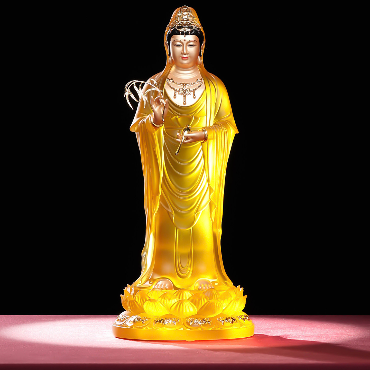 琉璃净瓶滴水观音菩萨佛像家用佛堂供奉摆件洒水观世音菩萨真身像