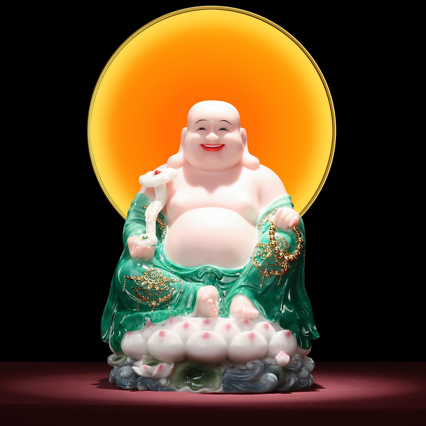 实心汉白玉镶金弥勒佛菩萨佛像家用佛堂供奉佛像观音菩萨弥勒笑佛