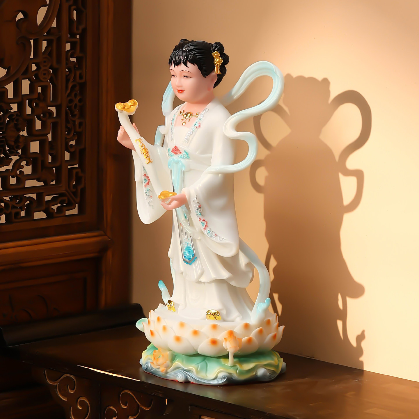 汉白玉善财童子龙女佛像金童玉女像供奉摆件观音菩萨左右胁侍童子