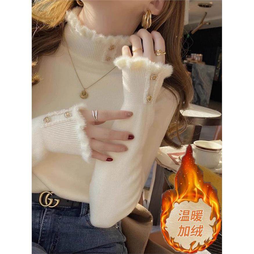 加绒毛衣女洋气厚设计感一体绒针织打底衫内搭秋冬半高领保暖上衣,女装/女士精品,毛针织衫,淘宝优惠券,粉丝福利购,淘宝优惠卷
