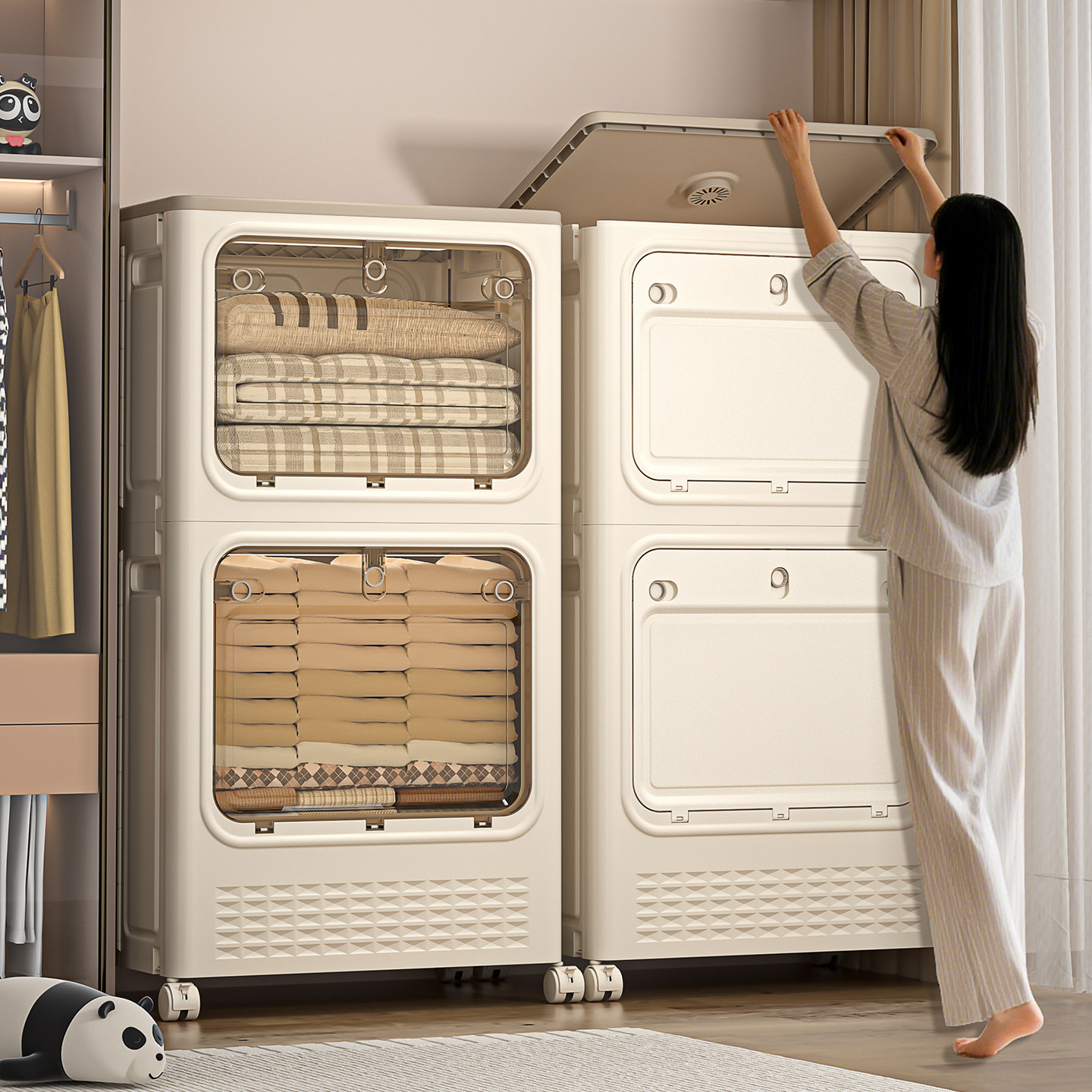 床头衣服收纳柜翻盖大容量家用可折叠收纳箱玩具整理箱被子储物箱