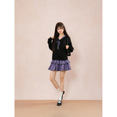 黑化次元 秋冬新款 日系哥特风万圣节小魔女黑紫针织拼接连衣裙子