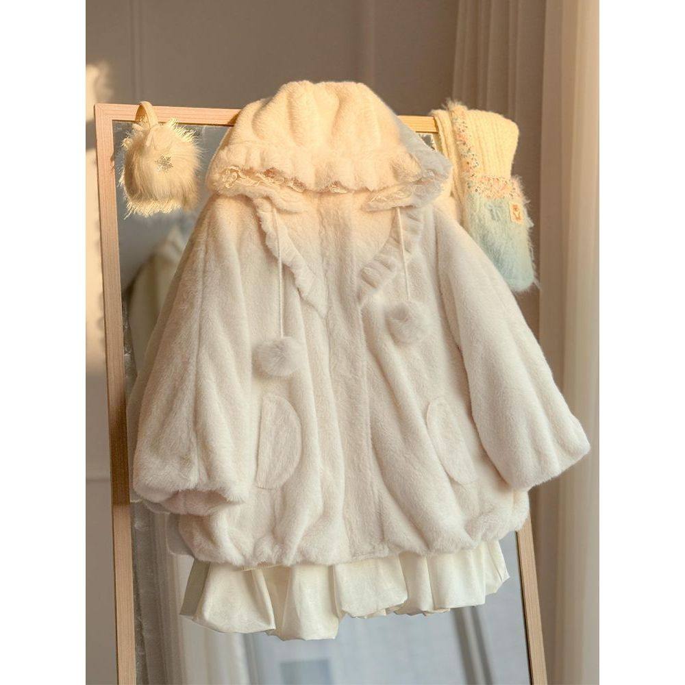初雪束语 软糯毛绒绒连帽外套2025冬季新款甜美可爱少女感上衣,女装/女士精品,短外套,淘宝优惠券,粉丝福利购,淘宝优惠卷