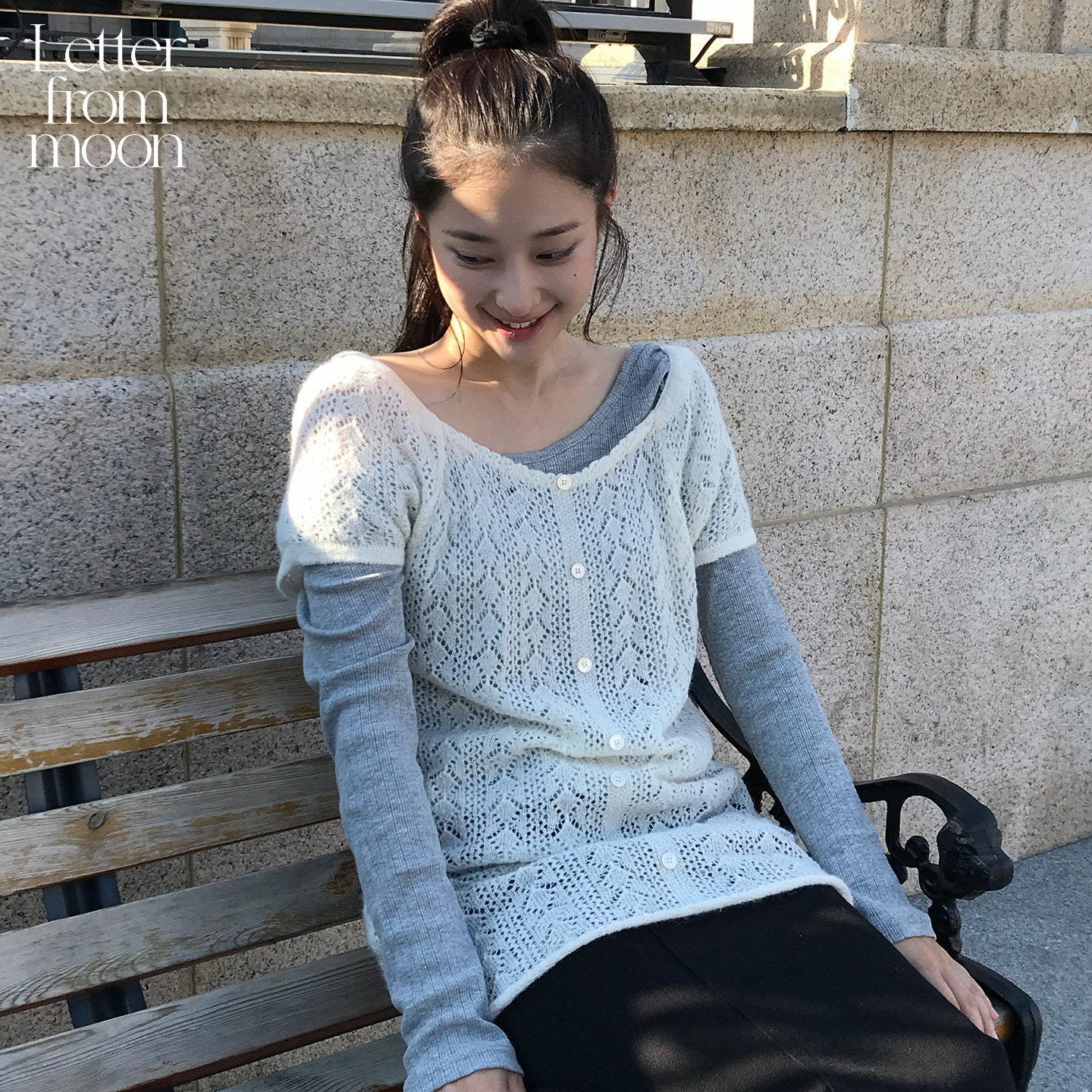 LETTER FROM MOON2026新款镂空针织直筒连衣裙氛围感短袖式上衣女
