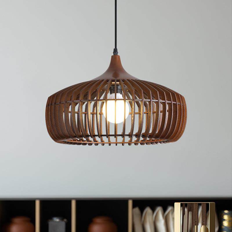 复古新中式灯笼餐厅吊灯简约阳台茶室灯原木卧室民宿吧台鸟笼吊灯,家装灯饰光源,智能吊灯,淘宝优惠券,粉丝福利购,淘宝优惠卷