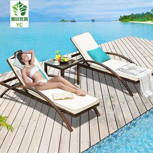 藤床折叠沙滩床藤编躺床露台室外休闲躺床藤沙发户外庭院阳台躺椅