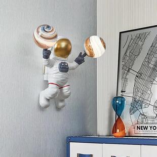 儿童房壁灯免接线创意宇航员男孩女孩房间装饰墙灯北欧卧室床头灯