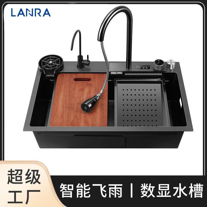 智能数显鲨鱼304水槽不锈钢单槽黑金刚台上洗菜盆洗碗池子,家装主材,水槽套餐,淘宝优惠券,粉丝福利购,淘宝优惠卷