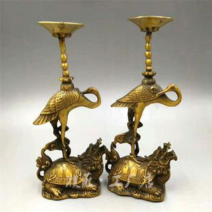 仿古黄铜烛台 黄铜龟鹤蜡台摆件 黄铜龙龟仙鹤烛台办公家居摆件