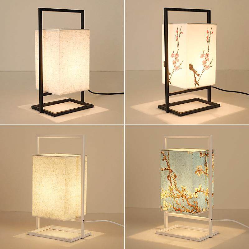 布艺台灯复古禅意家居卧室床头灯小夜灯暖光可调光LED禅意风