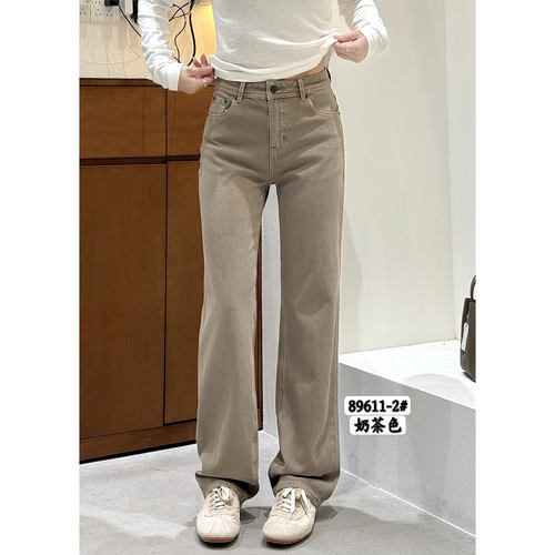B1B2/DIJKID 89611韩版高腰直筒牛仔裤女秋季百搭中直筒长裤