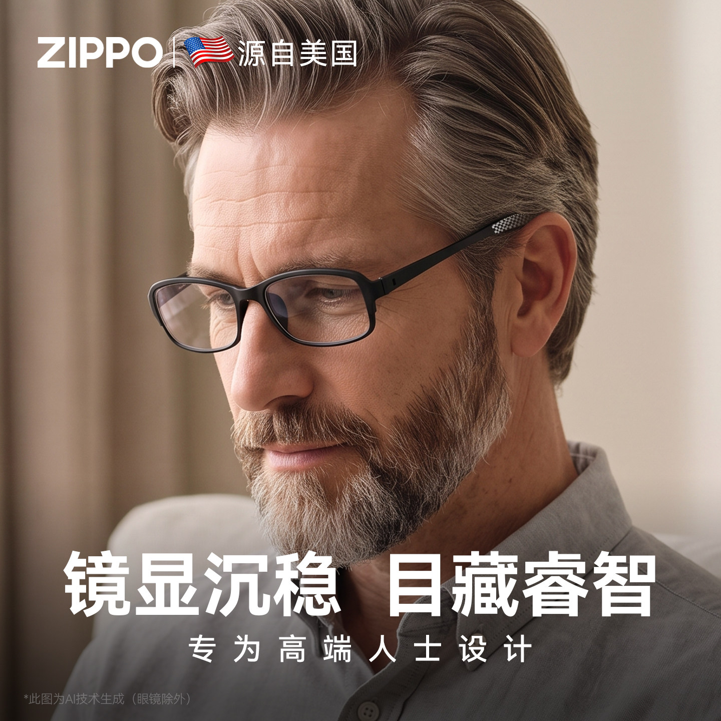 ZIPPO老花镜品牌超轻柔韧防蓝光高清缓疲劳中老年眼镜男女5188