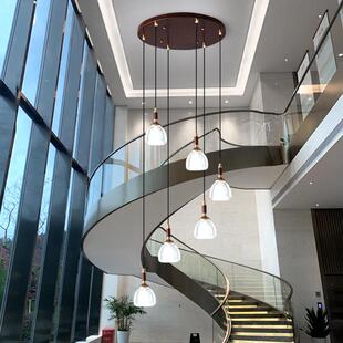 新中式实木禅意楼梯间灯全铜乌檀木复式公寓灯设计师loft中空吊灯