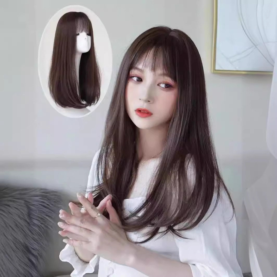 假发女长发真人发丝递针头皮随意烫染时尚造型黑长直发假发全头套