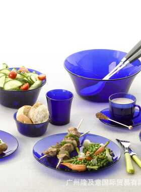 法国多莱斯duralex钢化玻璃餐具宝蓝色系列玻璃杯汤盘小饭碗