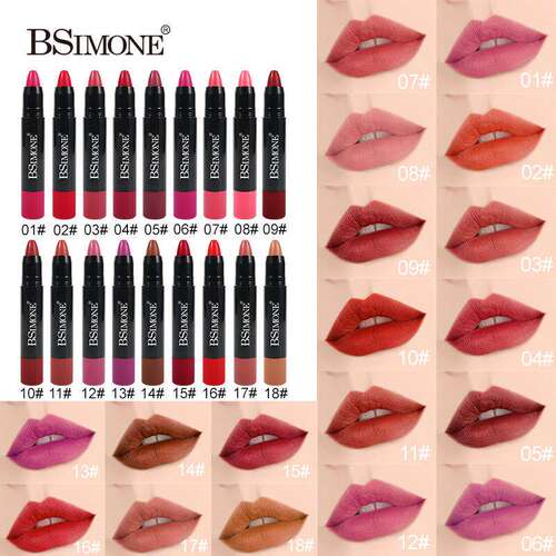 18 Colors Matte Lipstick 丝绒顺滑防水口红笔 勾线顺滑