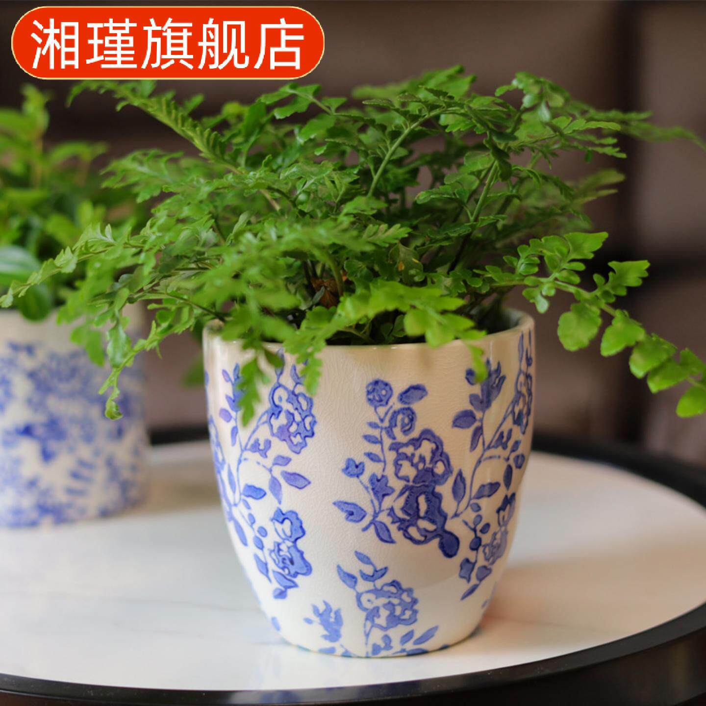 陶瓷复古做旧多肉花盆青花瓷绿植