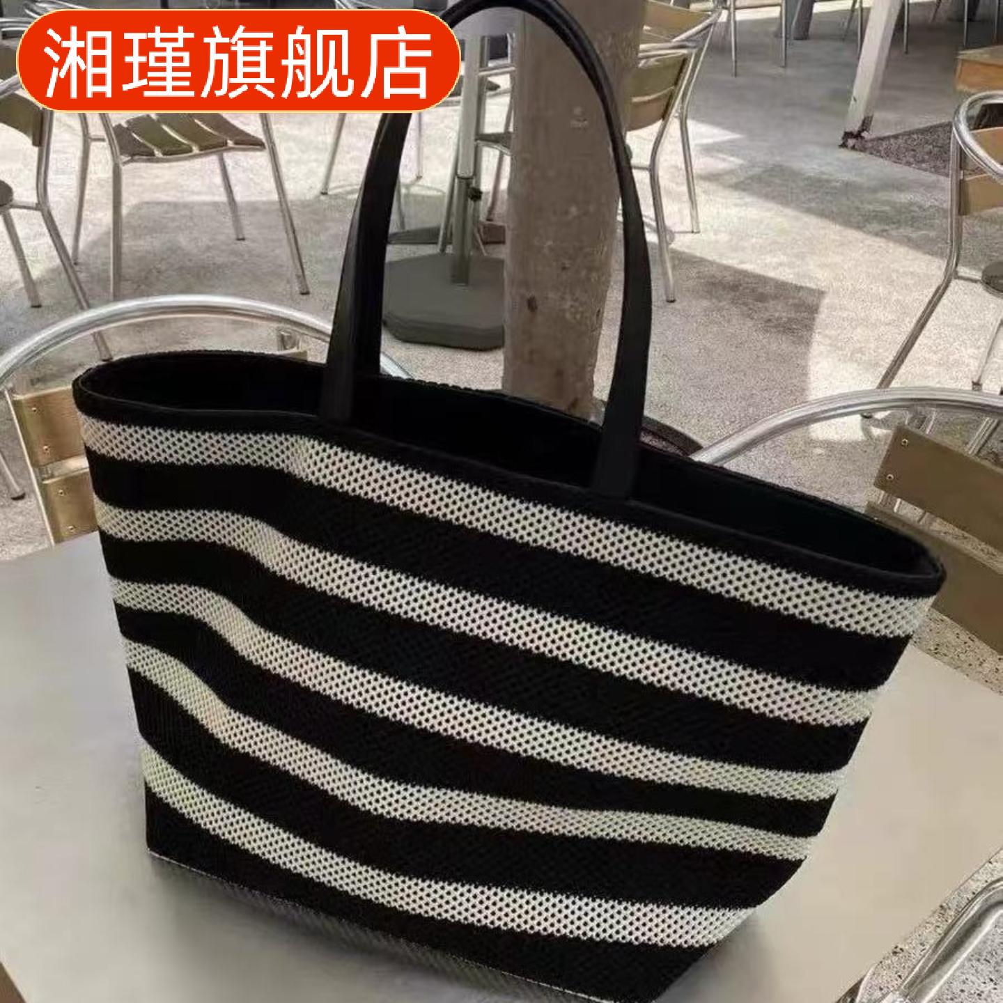 高级感黑白条纹编织托特包|大
