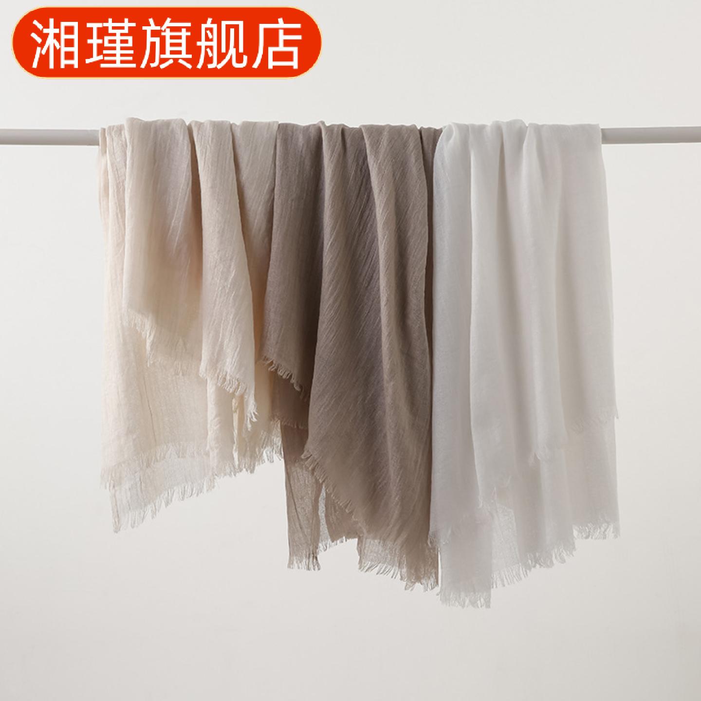 纯色棉麻围巾女文艺防晒长条丝巾