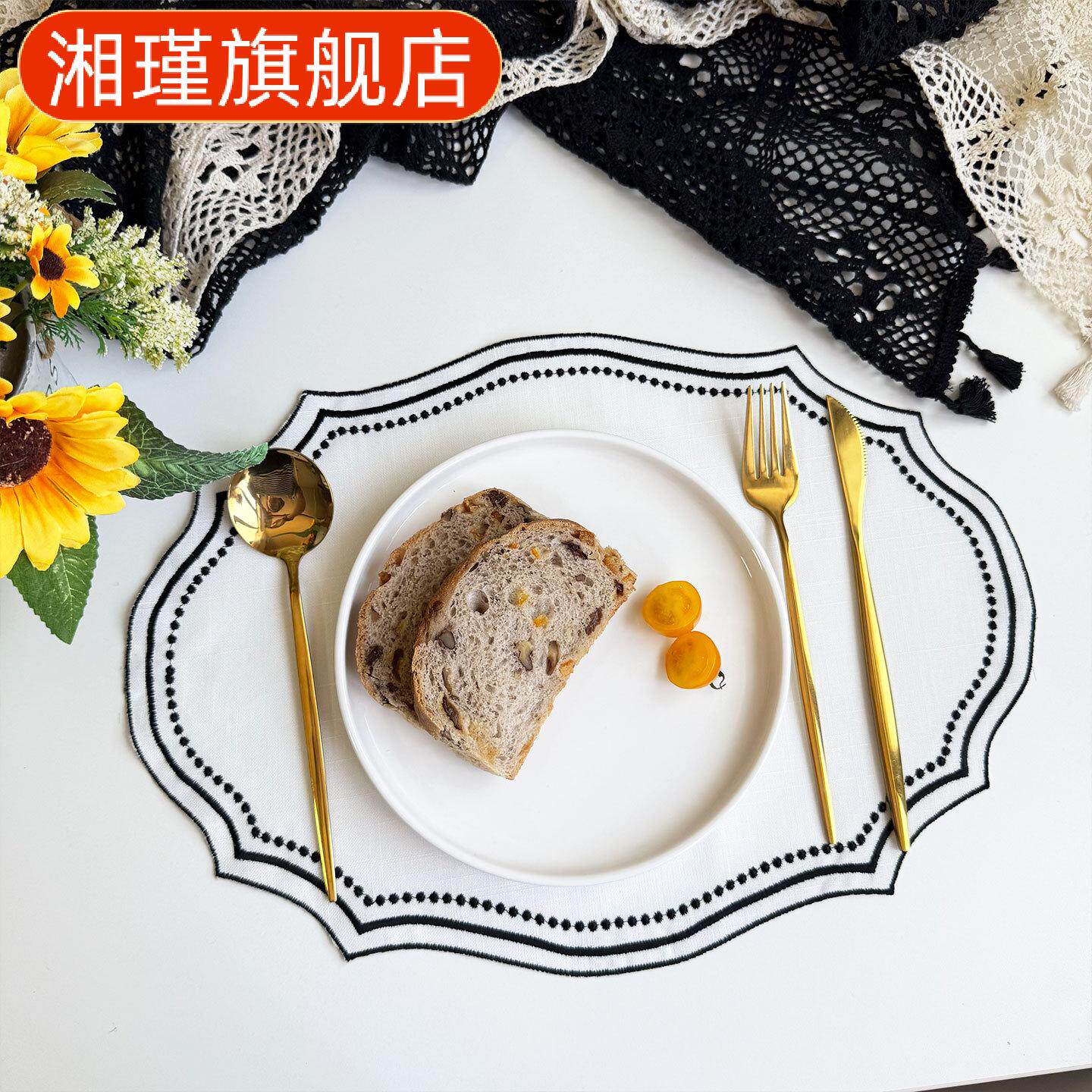 复古绣花布餐垫法式花边装饰垫可