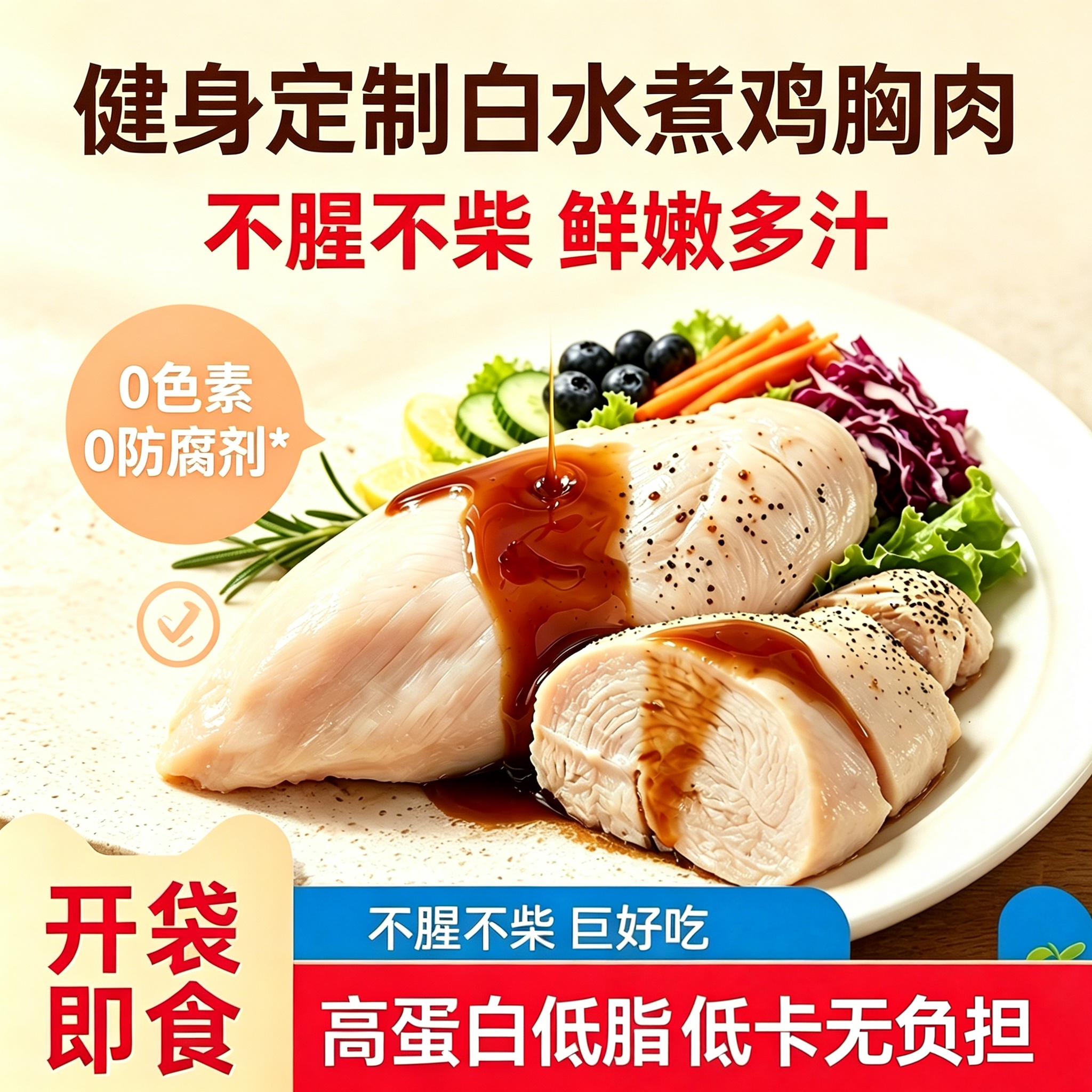 鸡胸肉无淀粉开袋即食新鲜低脂低卡健身增肌饱腹高蛋白解馋代餐