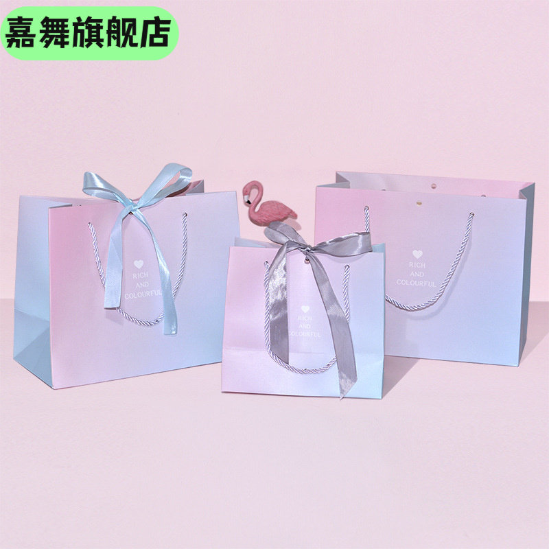 日式爱心丝带手提袋粉色蓝色托特包礼盒包装袋