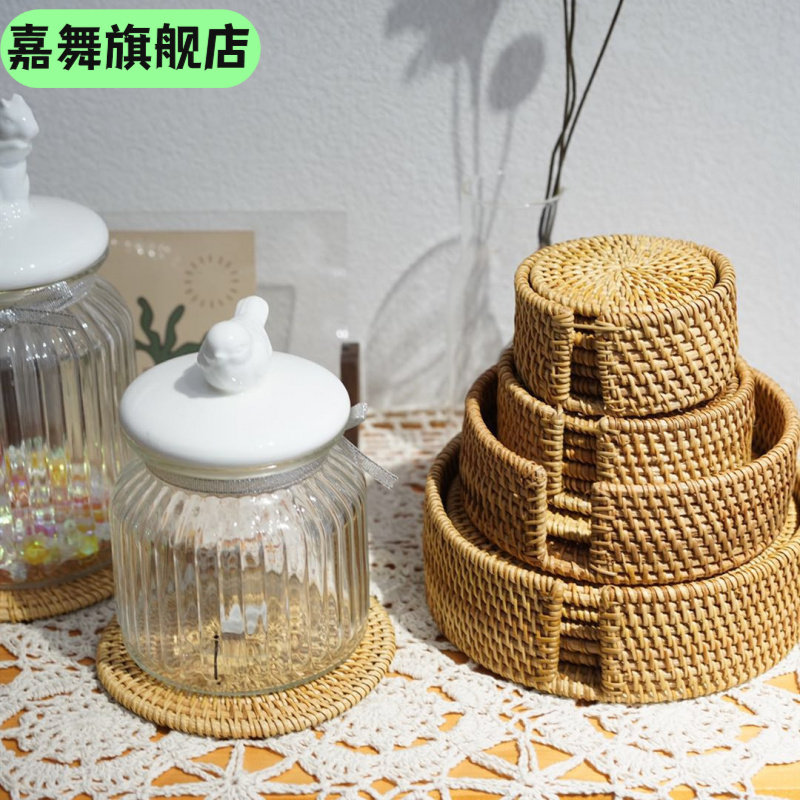 手工秋藤越南藤编垫套装防烫杯垫壶垫隔热垫木质收纳茶具配件,节庆用品/礼品,文化创意杯垫/餐垫,淘宝优惠券,粉丝福利购,淘宝优惠卷
