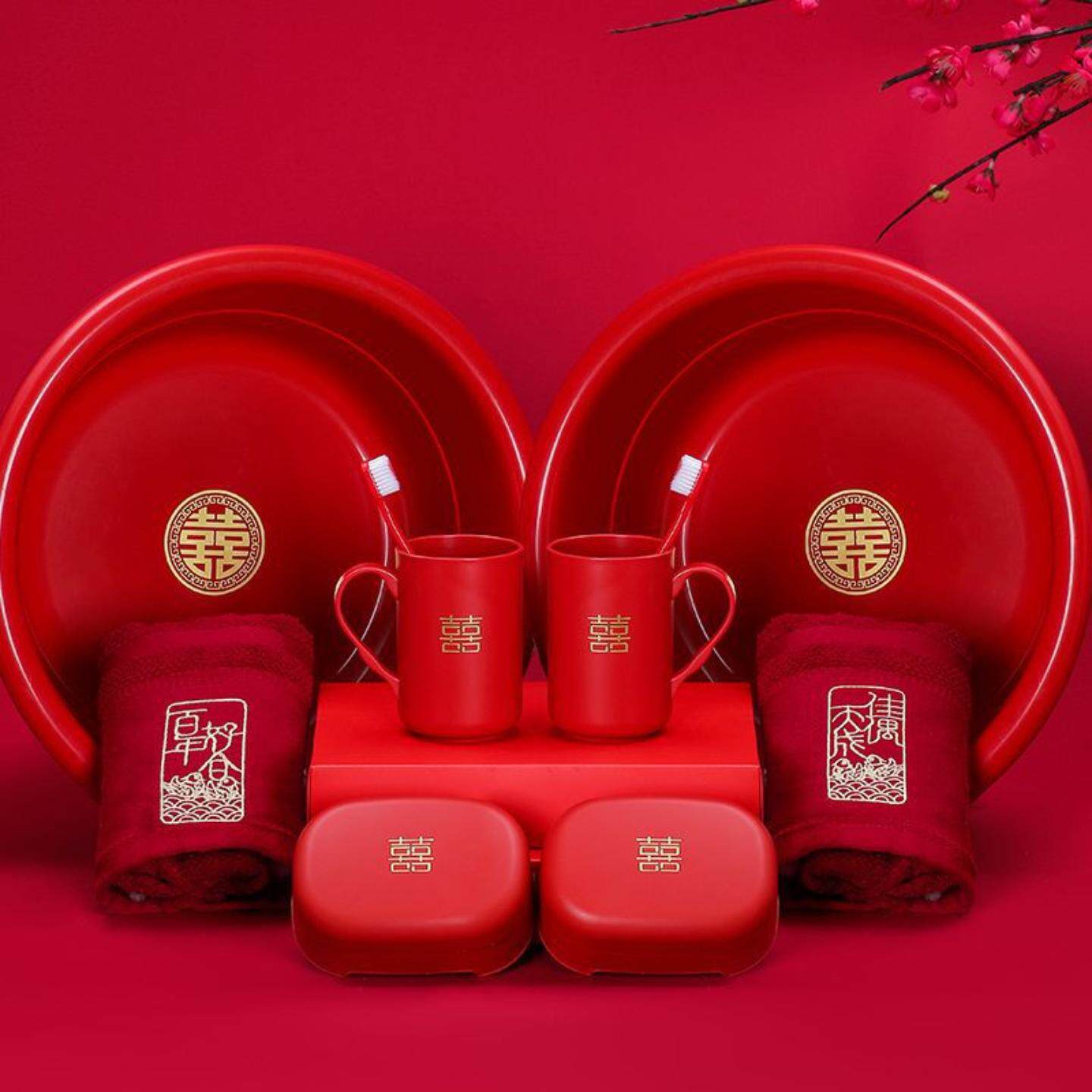 喜盆陪嫁红色脸盆结婚用品大全出嫁婚礼婚庆新娘嫁妆塑料洗脸盆子