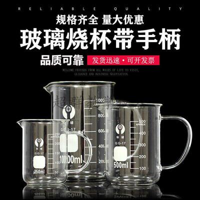 环球玻璃烧杯带手把柄250/500/1000ml加厚量杯化学实验仪器耐高温
