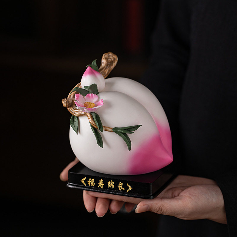 陶瓷寿桃摆件老人生日送长辈父母祝寿礼品仙桃客厅桌面装饰吉祥物图片