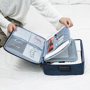 大容量双层密码带锁档案文件行李箱整理袋证书包多功能证件收纳包