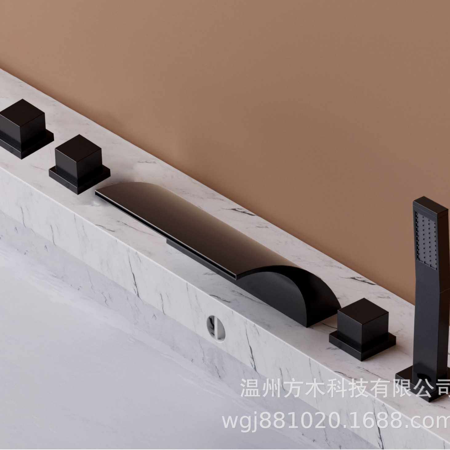 大量 优惠大美式瀑布分体三孔五孔浴缸冷热水龙头镀铬黑白