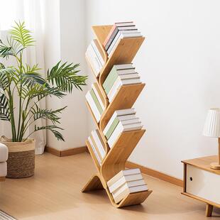 楠竹木质书柜树形书架落地家用五层书架简易树杈置物收纳架