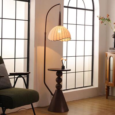 法式中古风客厅落地灯置物架一体复古钓鱼灯卧室床头氛围灯具casa