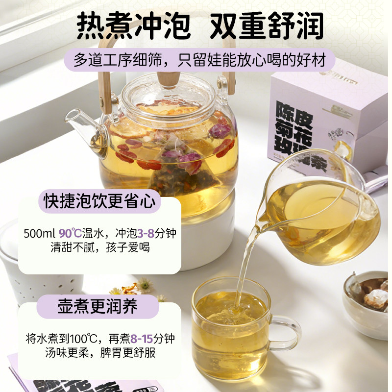 儿童陈皮雪梨玫瑰花茶润喉去火水果茶养生凉茶花茶包非清热降肝火
