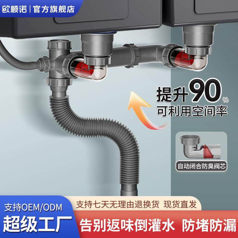 厨房洗菜盆下水管全套双槽防臭排水管三通洗碗池下水器通用组成套,家装主材,下水器,淘宝优惠券,粉丝福利购,淘宝优惠卷