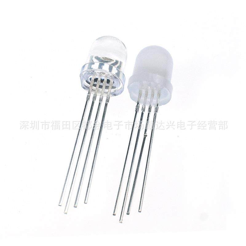8mm雾状共阳全彩透明共阴三色RGB圆头F8四脚直插LED灯珠发光二极