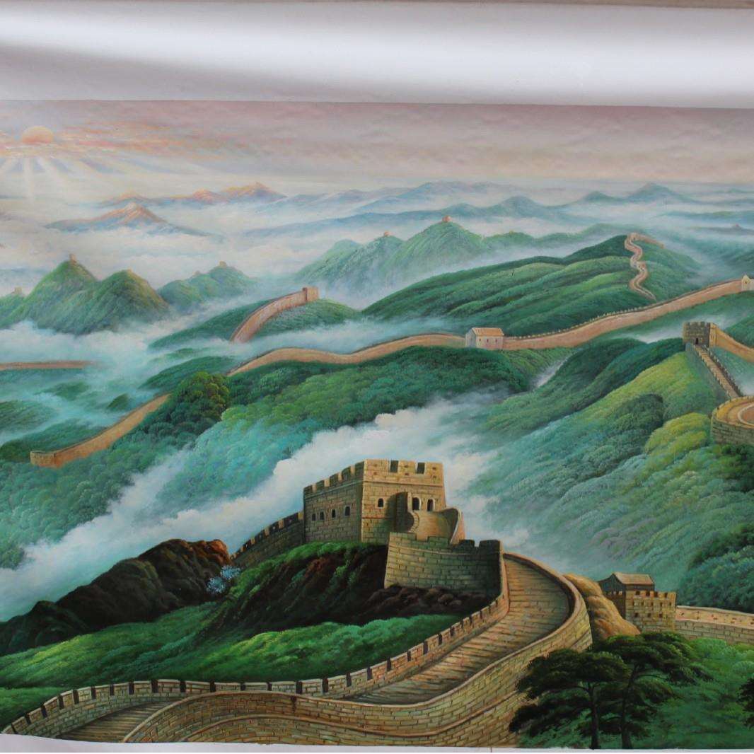 纯手绘油画新中式客厅家居电视背景餐厅风景画办公室长城墙壁挂画