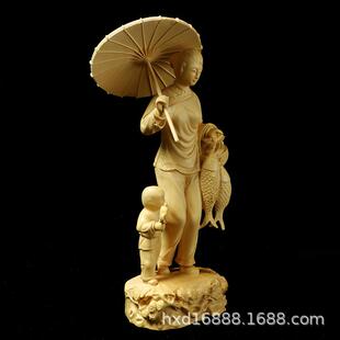 厂家黄杨木雕美女客厅中式回娘家居装饰工艺品木质格调摆件